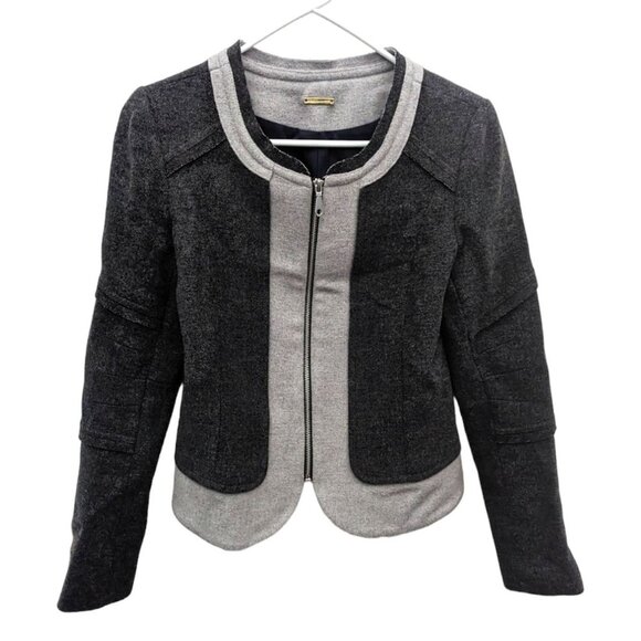 Rebecca Minkoff Two Tone Charcoal Grey Gray Blazer Career Jacket Zip Up Size 4 - Picture 2 of 5